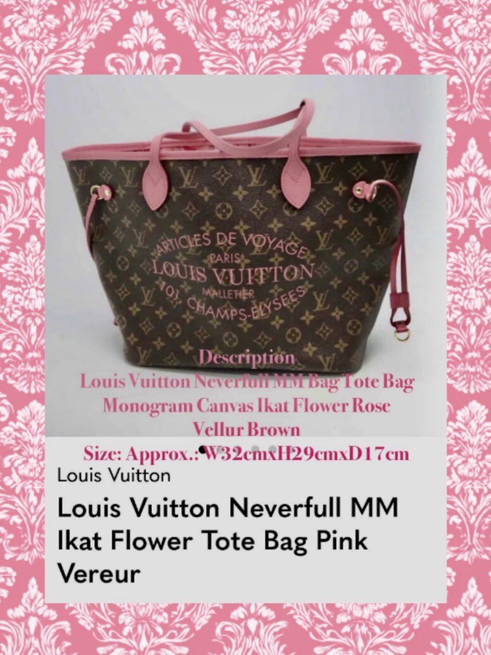 Louis Vuitton Brown Monogram Tote with Pink Trim